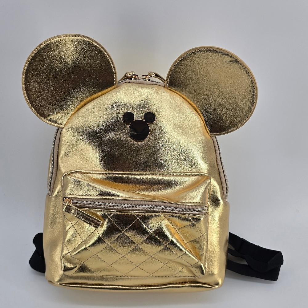 Mickey Mouse Gold Metallic Quilted Ears Womens Mini Backpack